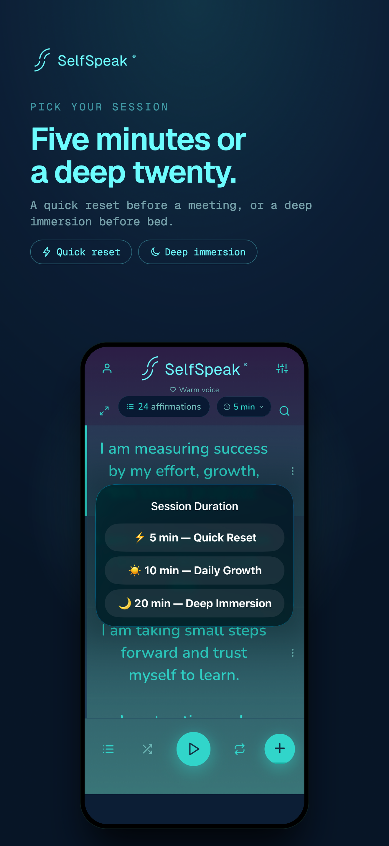 Five, ten, and twenty minute session choices