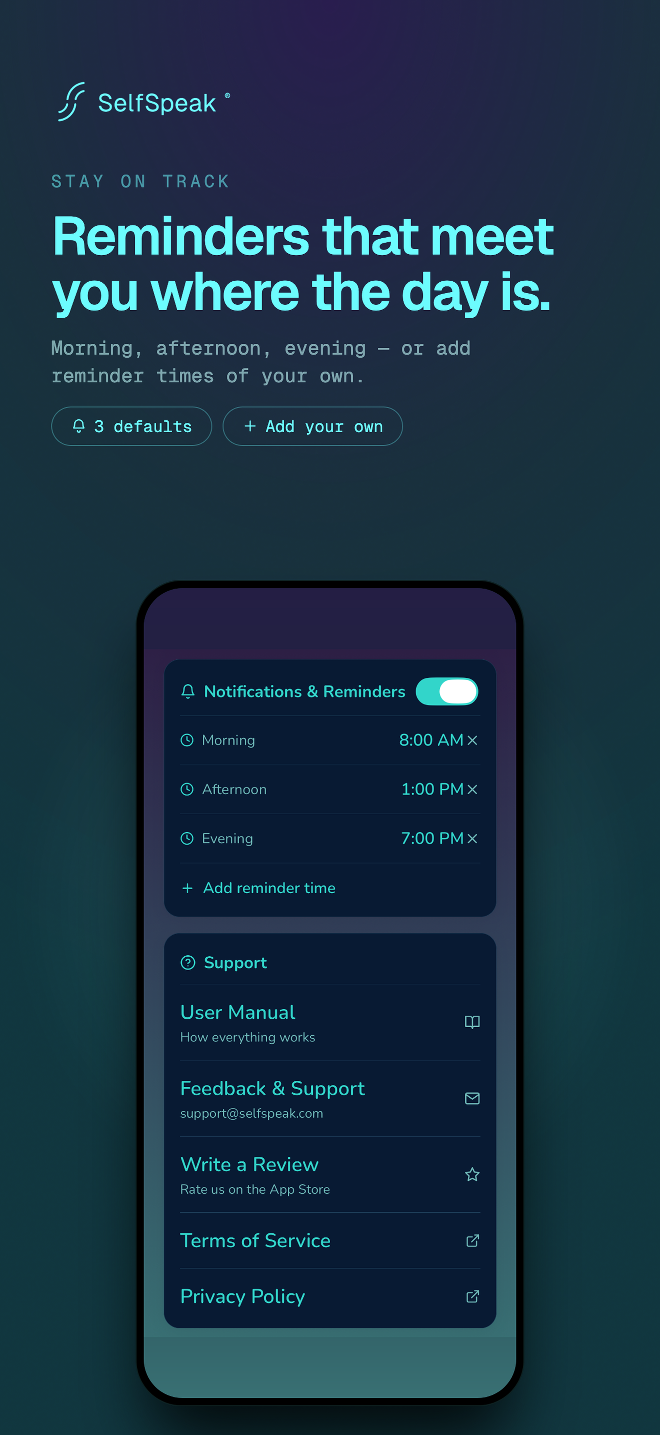 Reminders for morning, afternoon, evening and custom times