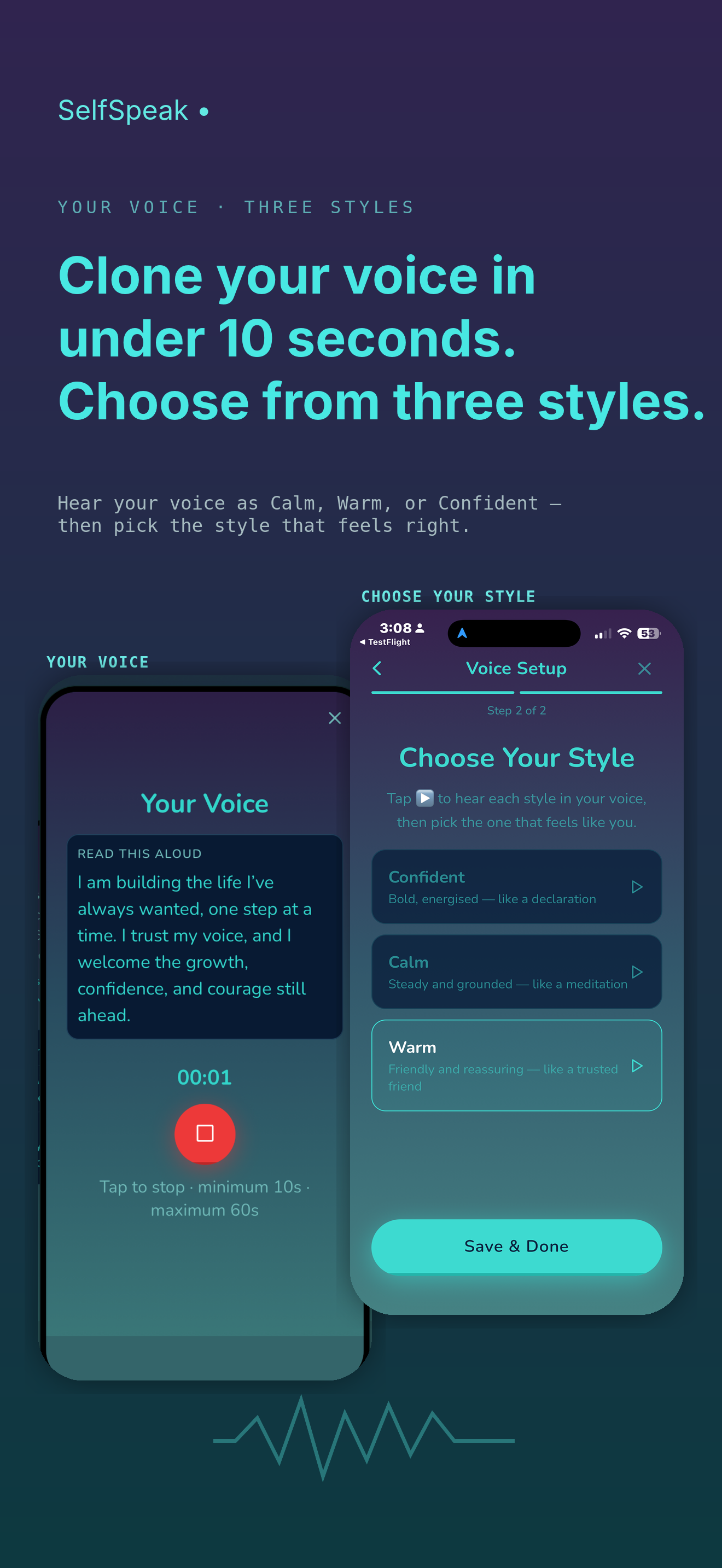 Voice setup and Calm, Warm, and Confident voice styles