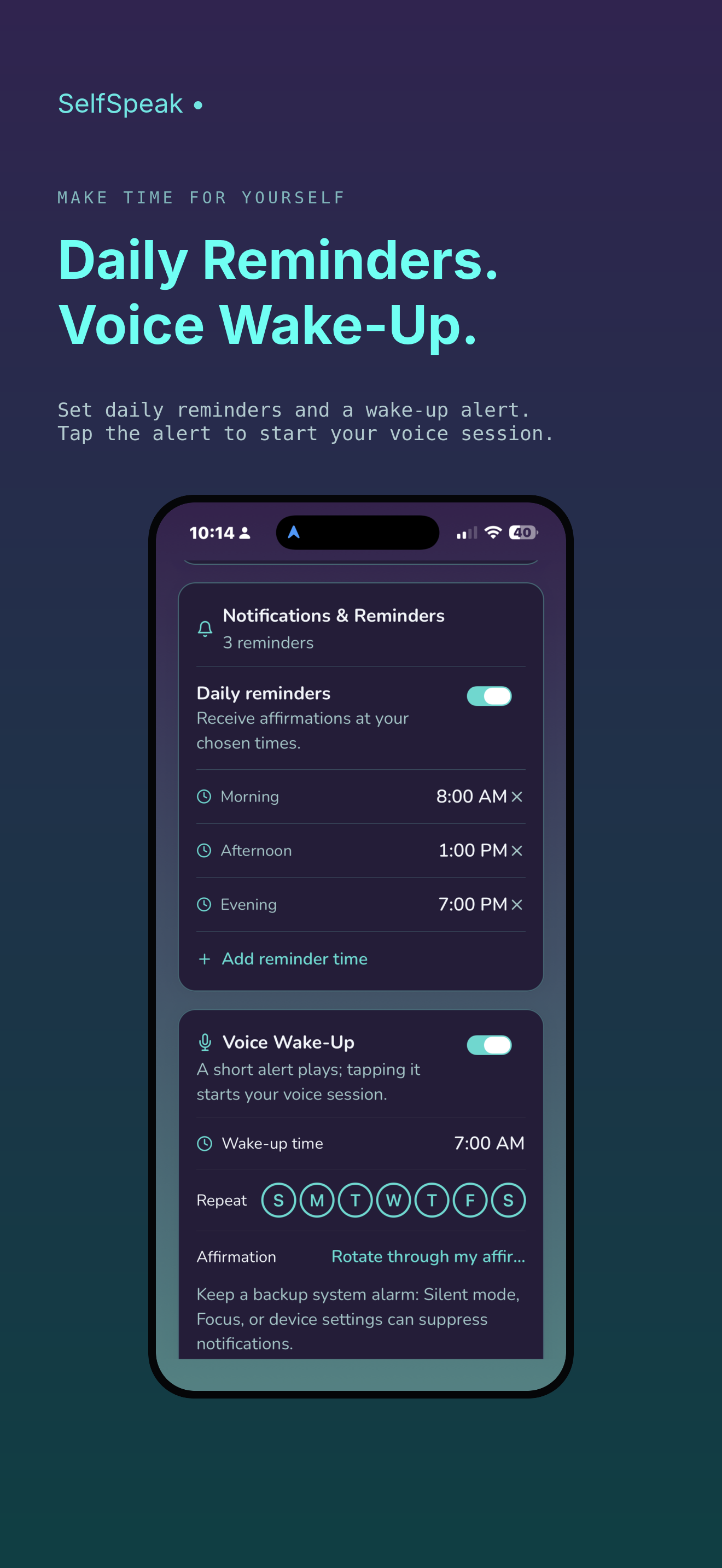Daily reminders and Voice Wake-Up alerts for starting your voice session